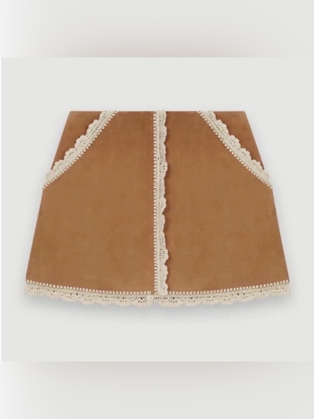 Maje Suede Skirt Jicoti Crochet Trim FR38/M